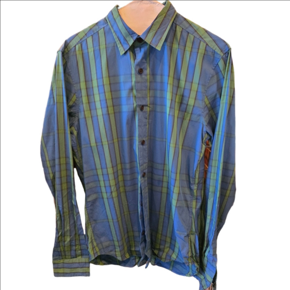Mens Burbrerry Blue and Green Plaid Shirt Sz S